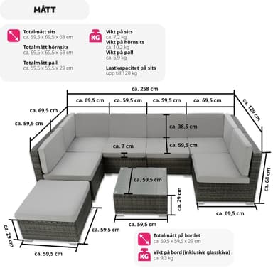 tectake Loungeset Venedig, Loungegrupp i konstrotting - grå