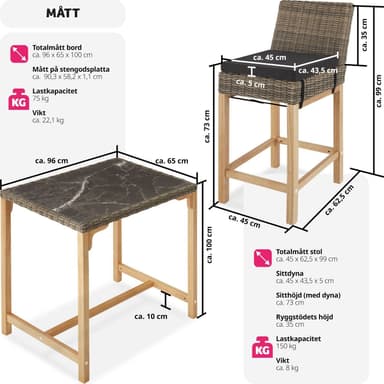 tectake Rotting barbord Kutina med 2 stolar Latina - natur