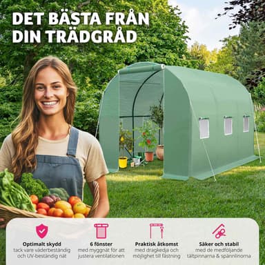 tectake Växthus i tunnelform med 6 fönster 343x200x200cm - grön