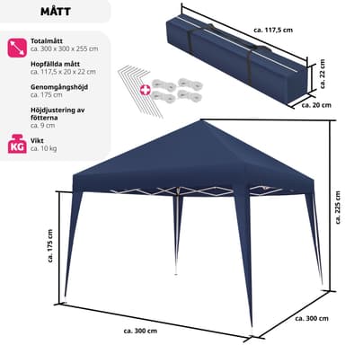 tectake Hopfällbar Paviljong Linosa 3x3 m - blå