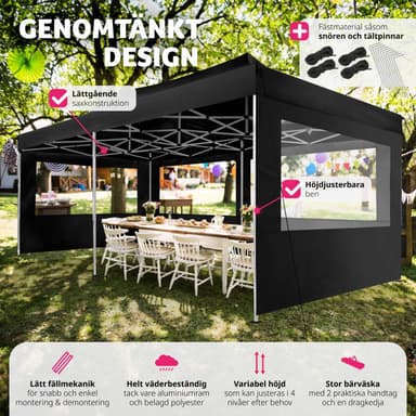 tectake Hopfällbar partytält Viola 3x6 m med 4 sidodelar - svart