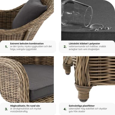 tectake Utefåtölj + sittdyna och ryggdyna lyxig aluminium/konstrotting - natur
