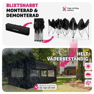 tectake Hopfällbar partytält Viola 3x6 m med 4 sidodelar - svart
