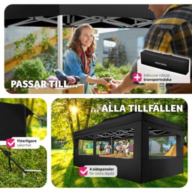 tectake Hopfällbar partytält Viola 3x6 m med 4 sidodelar - svart