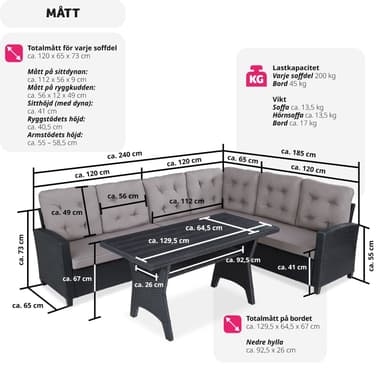 tectake Loungeset i rottning Catania - svart