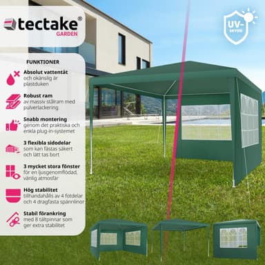 tectake Paviljong Baraban 3x3m med 3 sidopaneler - grön