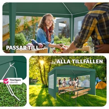 tectake Paviljong Baraban 3x3m med 3 sidopaneler - grön