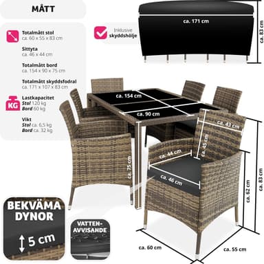 tectake Matgrupp i konstrotting - natur/mörkgrå