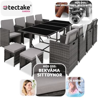 tectake Matgrupp Palma i konstrotting - grå/ljusgrå