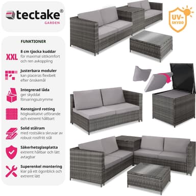 tectake Loungeset Siena i konstrotting - grå/ljusgrå