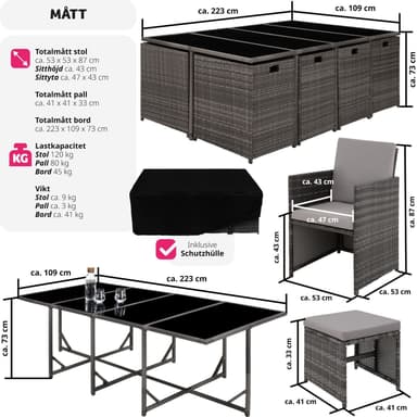 tectake Matgrupp Palma i konstrotting - grå/ljusgrå