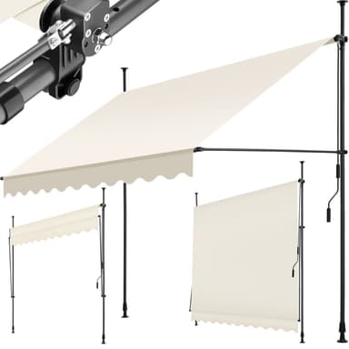 tectake Spännmarkis och soltak med handvev, höjdjusterbar - 250 x 180 cm, beige