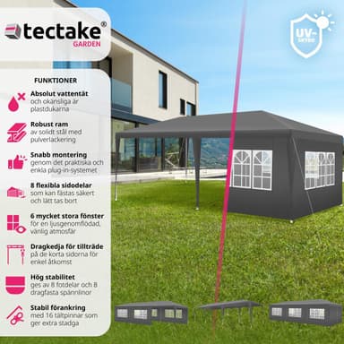 tectake Paviljong Elasa 9x3m med 8 sidopaneler - grå