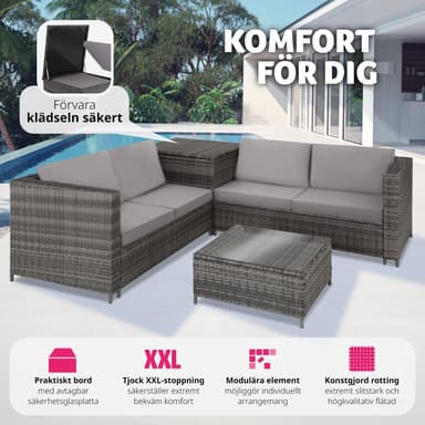 tectake Loungeset Siena i konstrotting - grå/ljusgrå