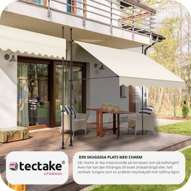tectake Spännmarkis och soltak med handvev, höjdjusterbar - 250 x 180 cm, beige