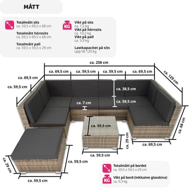 tectake Loungeset Venedig, Loungegrupp i konstrotting - natur