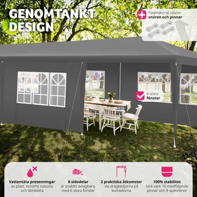 tectake Paviljong Elasa 9x3m med 8 sidopaneler - grå