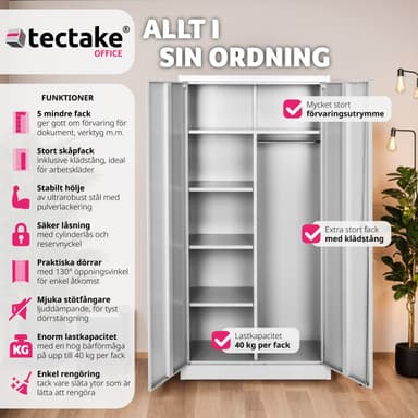 tectake Dokumentskåp med 6 fack och stång - grå, 80 cm