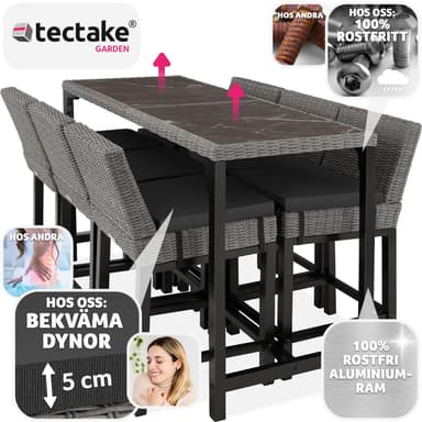 tectake Barbord Lovas i rotting med 6 Latina stolar - grå