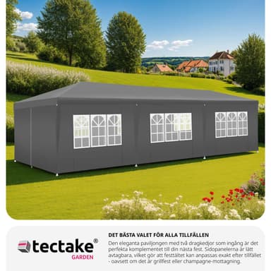 tectake Paviljong Elasa 9x3m med 8 sidopaneler - grå