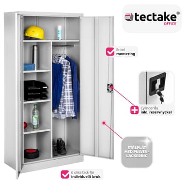 tectake Dokumentskåp med 6 fack och stång - grå, 80 cm