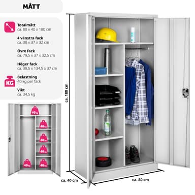 tectake Dokumentskåp med 6 fack och stång - grå, 80 cm