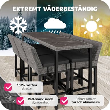 tectake Barbord Lovas i rotting med 6 Latina stolar - grå