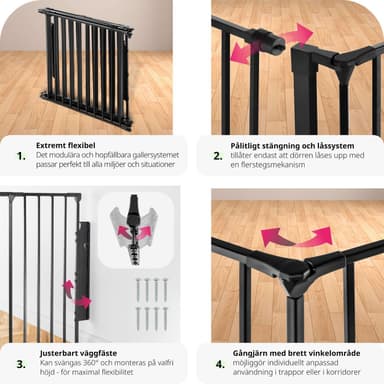 tectake Kaminskydd 5 delar med Säkerhetsgrind, Variabel konstruktion - svart