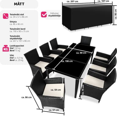 tectake Matgrupp Menorca i konstrotting - svart