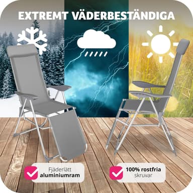 tectake Set med 2 trädgårdsstol Jana i aluminium med nackkudde och fotstöd - grå