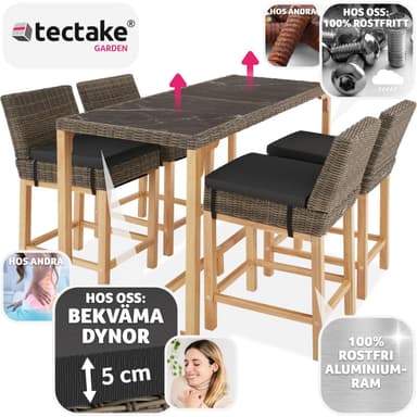 tectake Barbord Lovas i rotting med 4 Latina stolar - natur