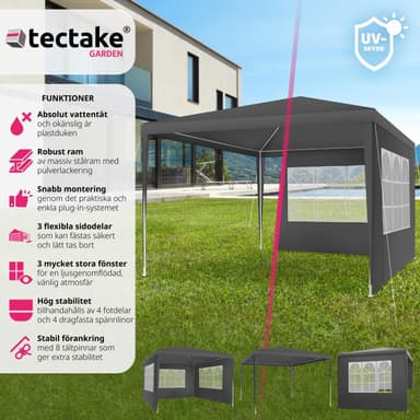 tectake Paviljong Baraban 3x3m med 3 sidopaneler - grå