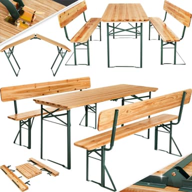 tectake Bord- och bänkset, 3-delad, med ryggstöd - brun