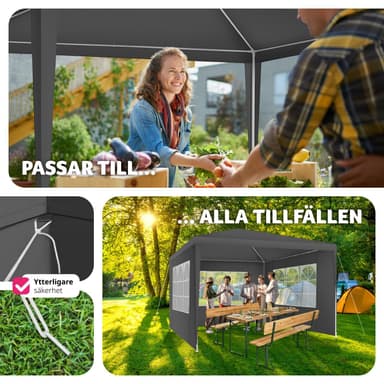 tectake Paviljong Baraban 3x3m med 3 sidopaneler - grå