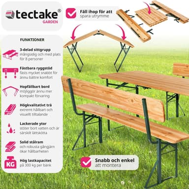 tectake Bord- och bänkset, 3-delad, med ryggstöd - brun
