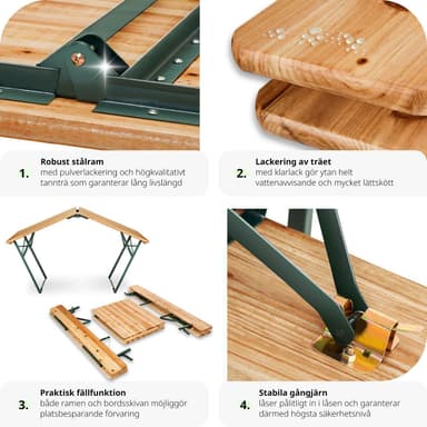 tectake Bord- och bänkset, 3-delad, med ryggstöd - brun