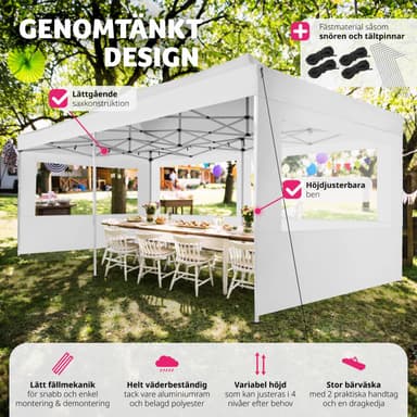 tectake Hopfällbar partytält Viola 3x6 m med 4 sidodelar - vit