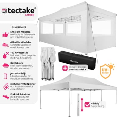 tectake Hopfällbar partytält Viola 3x6 m med 4 sidodelar - vit
