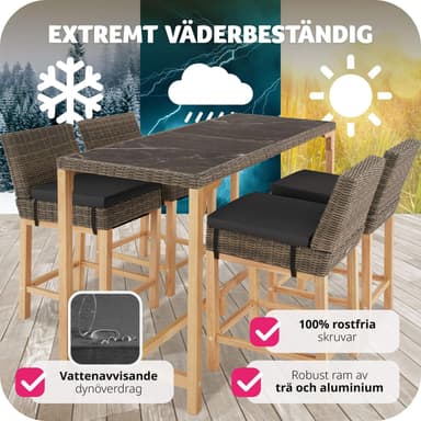 tectake Barbord Lovas i rotting med 4 Latina stolar - natur