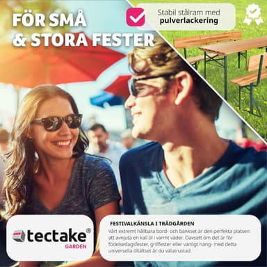 tectake Bord- och bänkset, 3-delad, med ryggstöd - brun