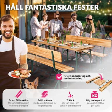 tectake Bord- och bänkset, 3-delad, med ryggstöd - brun