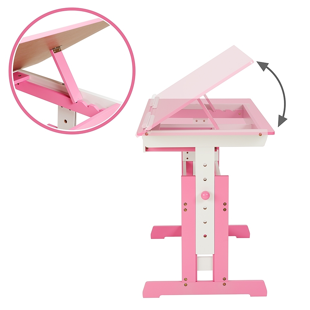 tectake Skrivbord för barn - höjdjusterbart - pink