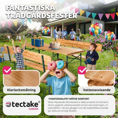 tectake Bord- och bänkset, 3-delad, med ryggstöd - brun