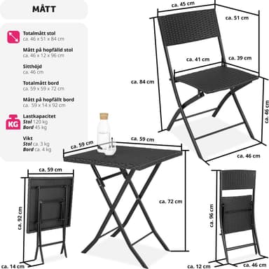 tectake Cafegrupp Trevi i konstrotting - svart