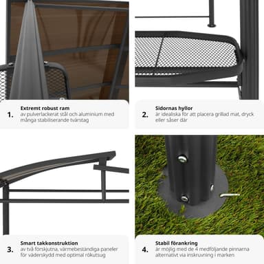 tectake Grillpaviljong Asado 2,4x1,5x2,34m - grå