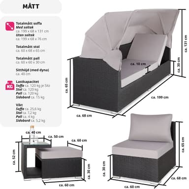 tectake Loungegrupp - Konstrotting San Marino - svart