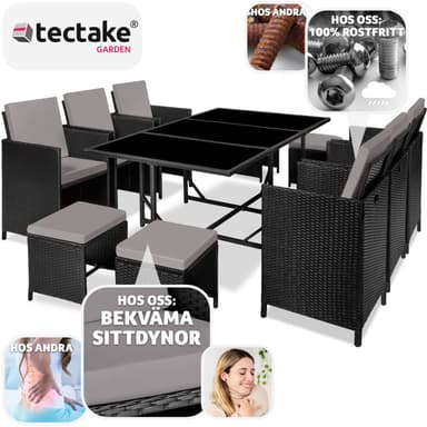 tectake Matgrupp Malaga i konstrotting inkl regnskydd - svart/grå