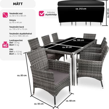 tectake Matgrupp i konstrotting Valencia - gråmelerad/grå