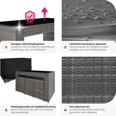 tectake Barset Ibiza i konstrotting inkl. överskyddsdrag - grå