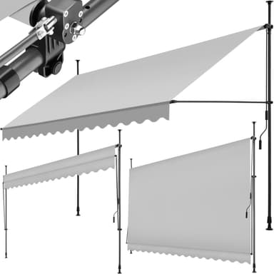 tectake Spännmarkis och soltak med handvev, höjdjusterbar - 400 x 180 cm, ljusgrå